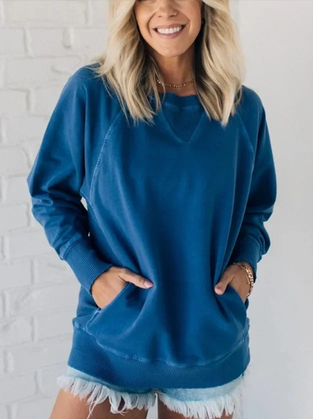 Damespullover met geribbelde zakken